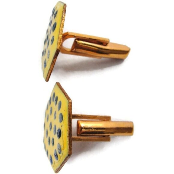 Yellow Dots Enamel Copper Cufflinks Shirt Accessories Wedding Vintage - Picture 3 of 12